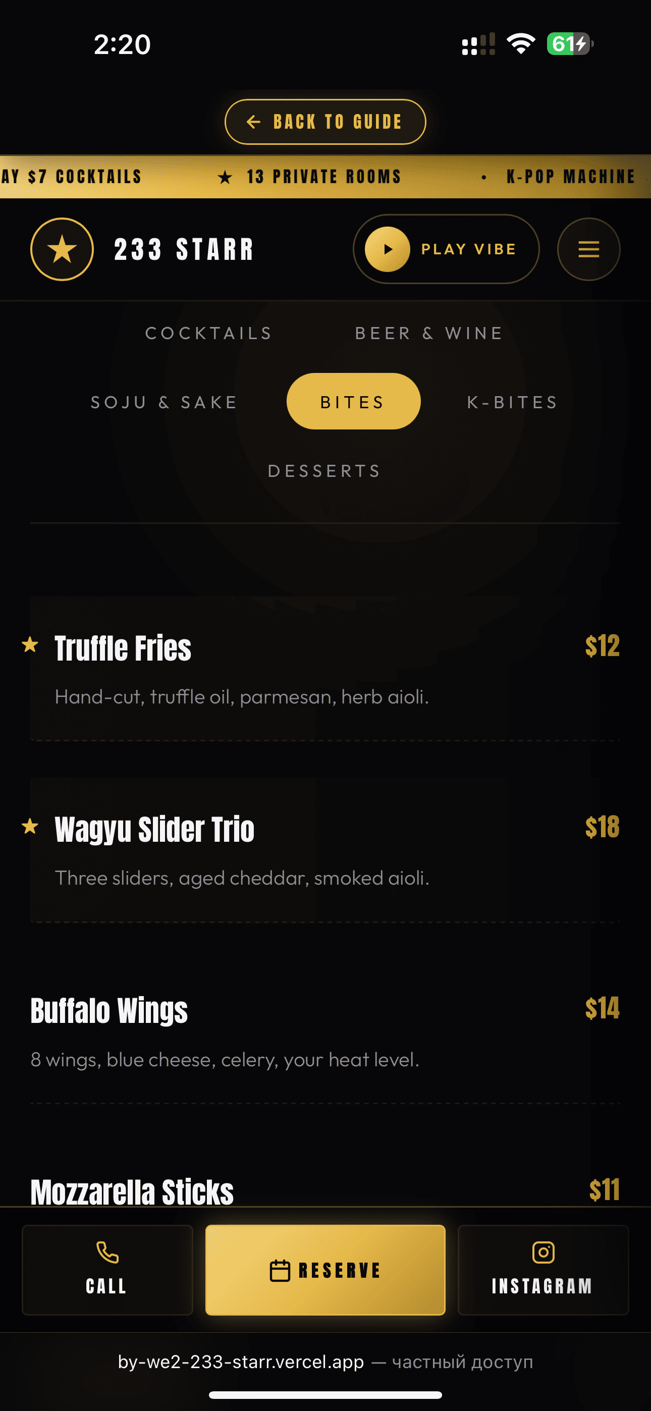 Menu on mobile