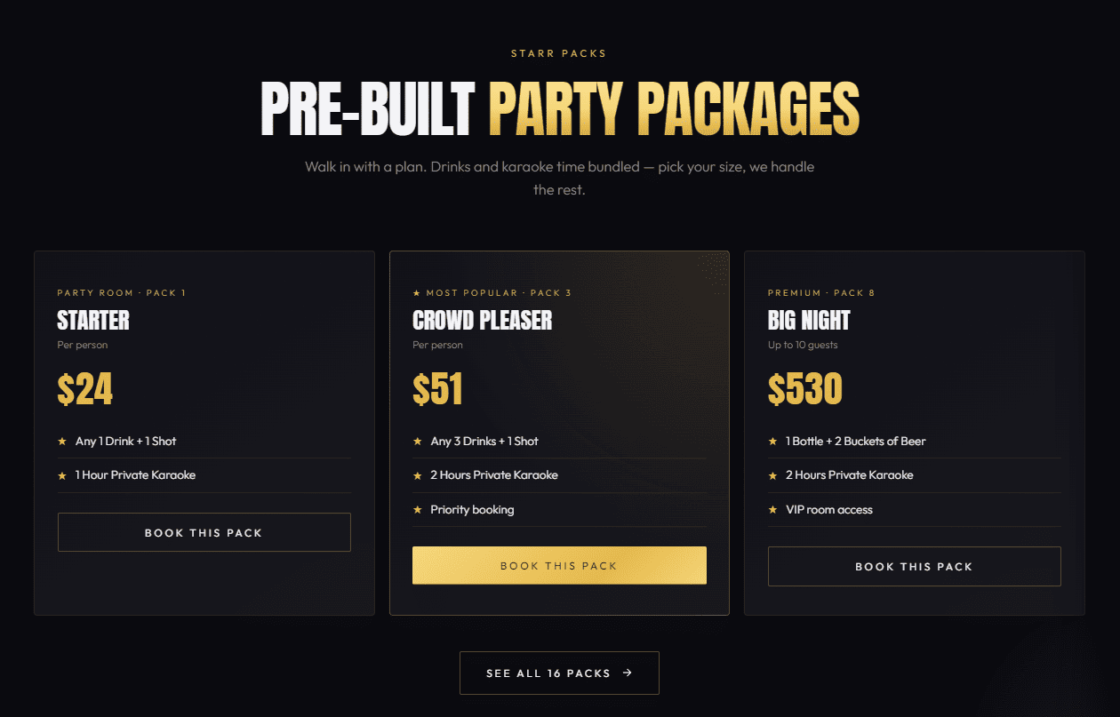 Starr Packs — pre-built party packages